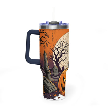 Halloween Pumpkin Tumbler – 40oz Spooky Haunted Graveyard Design