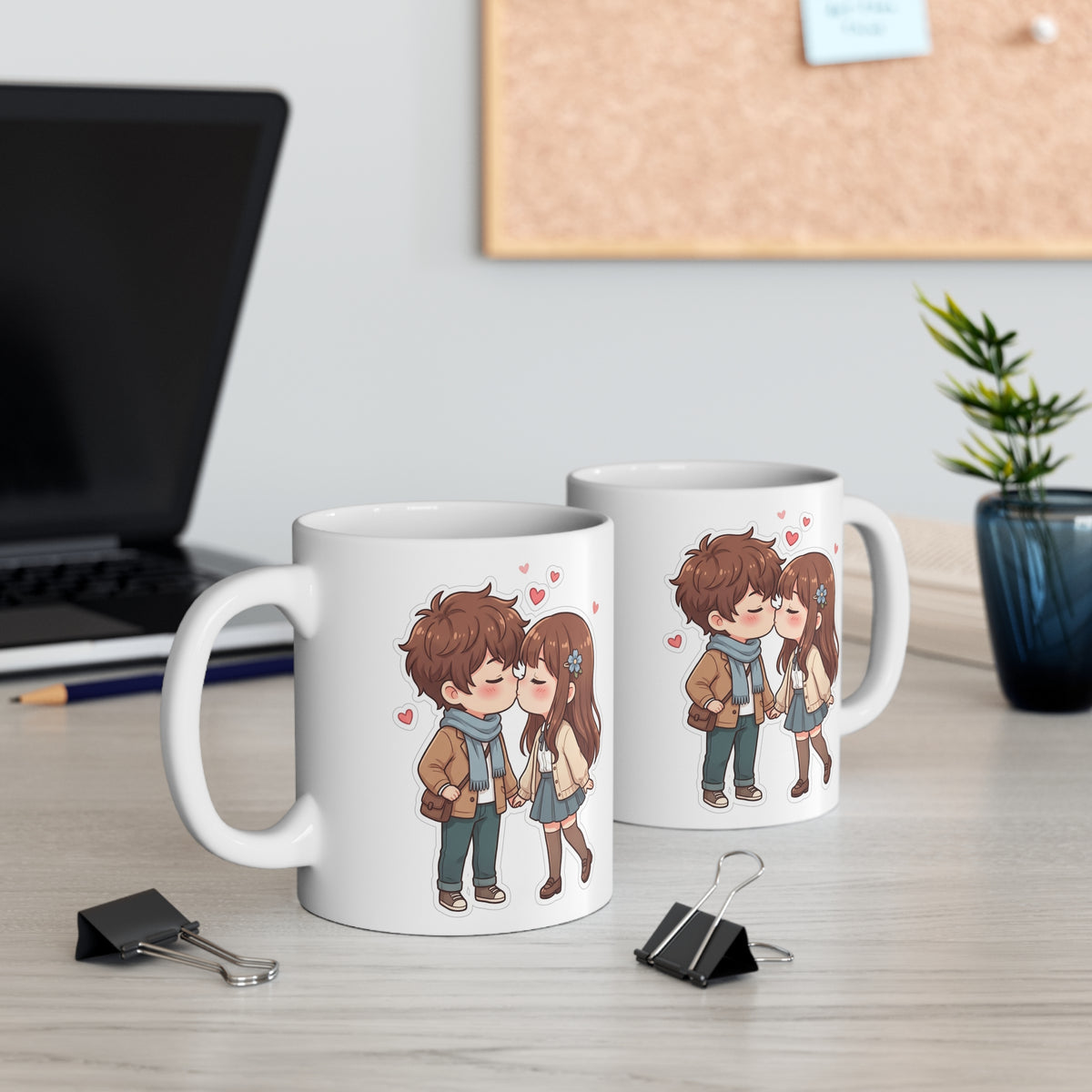 Cute Kissing Couple Mug – Romantic Chibi Valentine’s Day Gift
