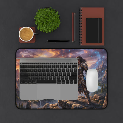 Epic Fantasy Warrior Desk Mat — Scenic Sword & Mountain Gaming Mouse Pad