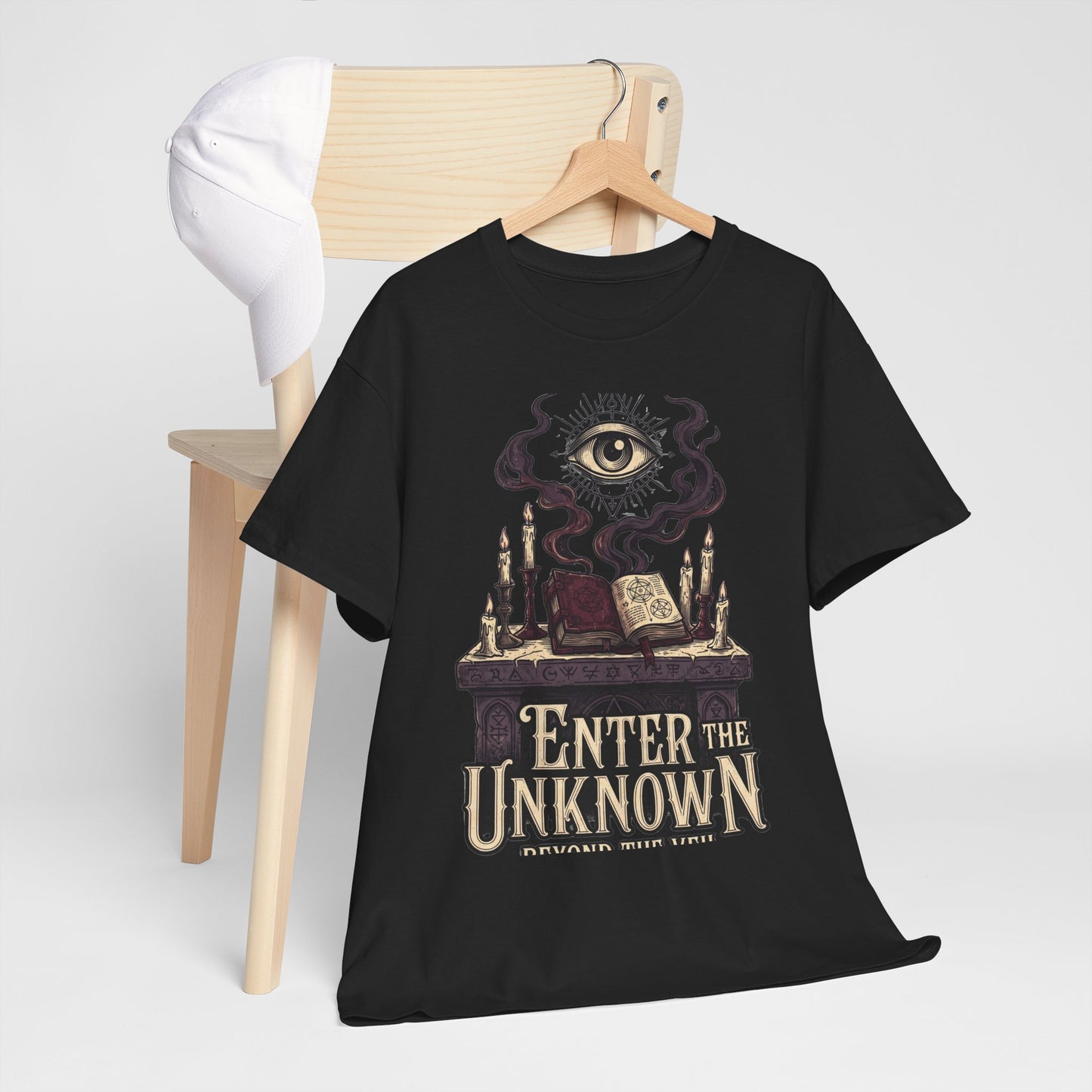 Occult Graphic Tee — "Enter the Unknown" Mystic Eye & Spellbook T-Shirt