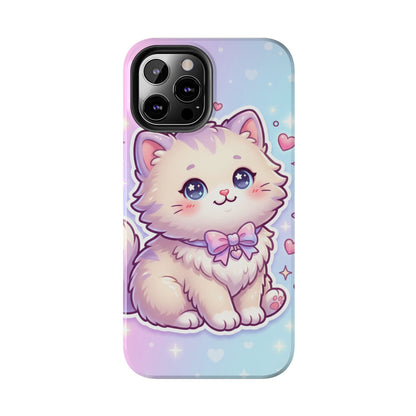 Cute Pastel Kawaii Kitten Tough Phone Case — Cute Cat with Bow Protective Cover