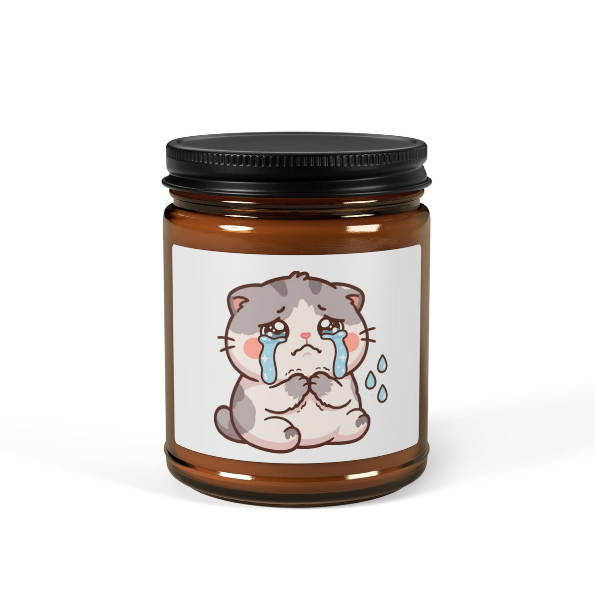 Crying Kawaii Cat Soy Candle — Amber Jar Scented Candle