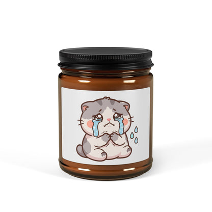 Crying Kawaii Cat Soy Candle — Amber Jar Scented Candle