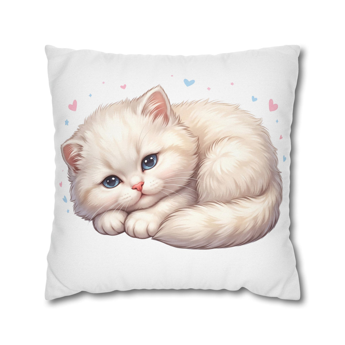 Cute Sleeping Kitten Decorative Pillowcase — Soft White Cat Accent Cushion Cover