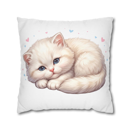Cute Sleeping Kitten Decorative Pillowcase — Soft White Cat Accent Cushion Cover