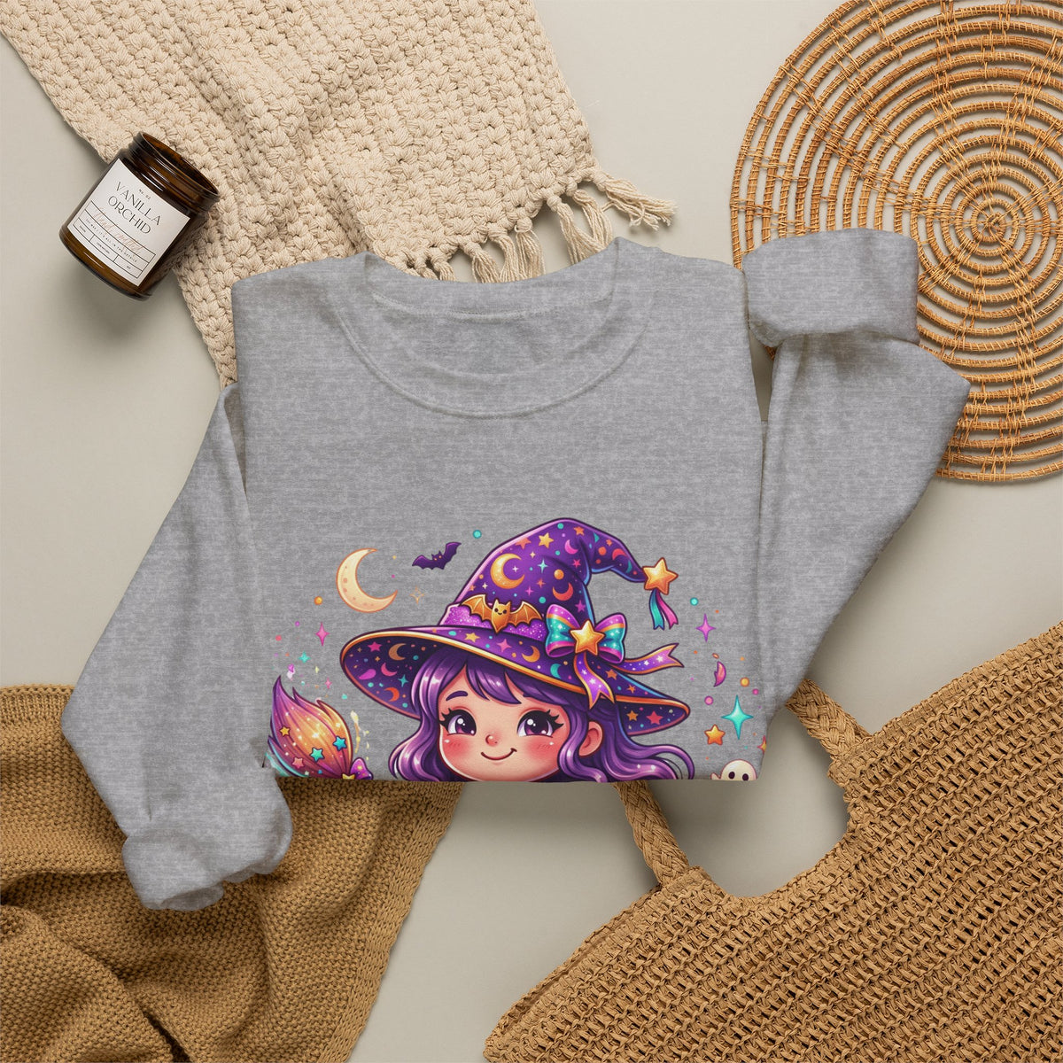 Cute Halloween Witch Sweatshirt — Kawaii Pumpkin Magic Crewneck