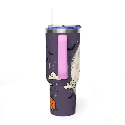 40oz Halloween Ghost Thermal Tumbler with Pumpkin and Black Cat