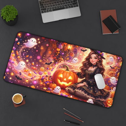 Halloween Witch Desk Mat — Cute Pumpkin & Ghosts Gaming Mouse Pad