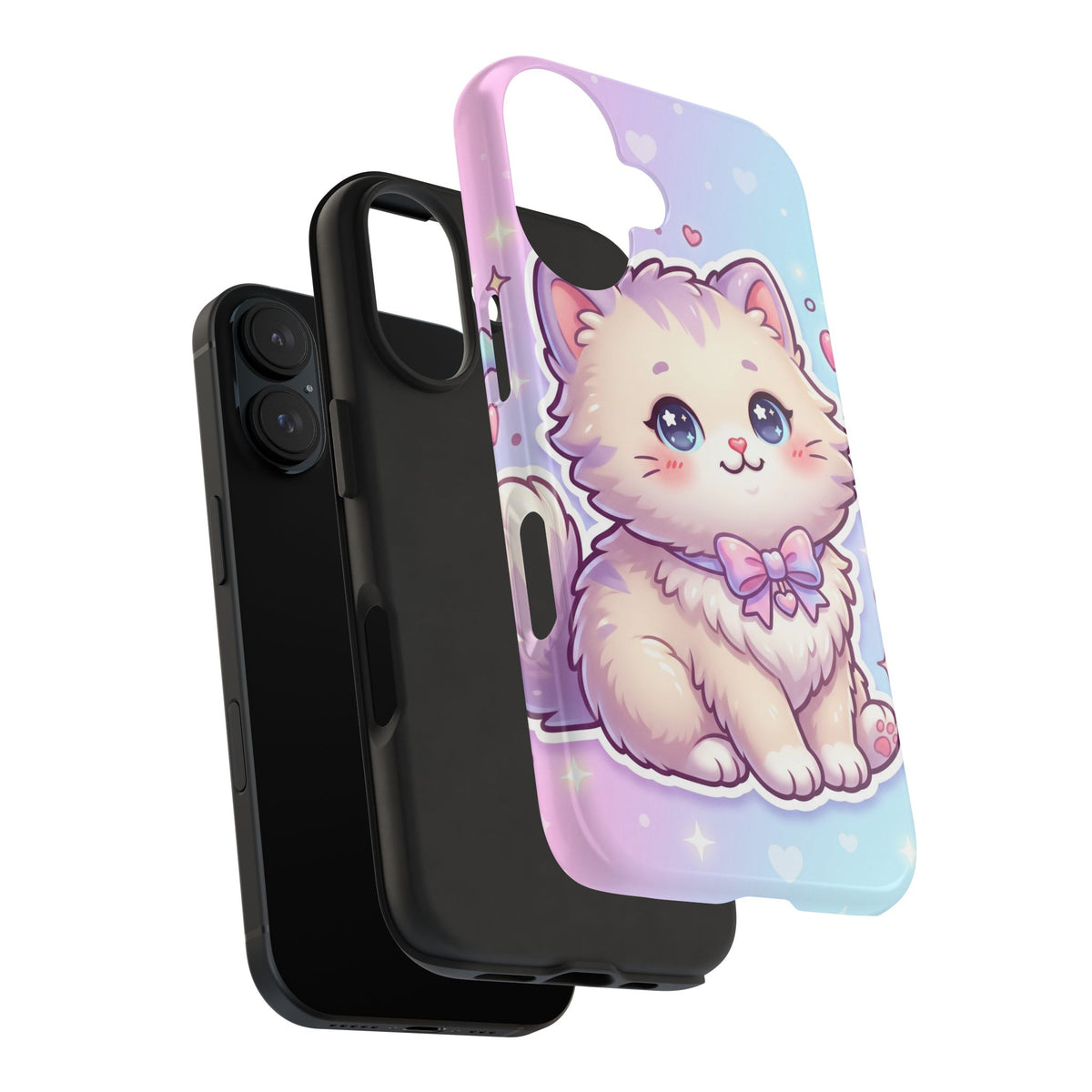 Cute Pastel Kawaii Kitten Tough Phone Case — Cute Cat with Bow Protective Cover