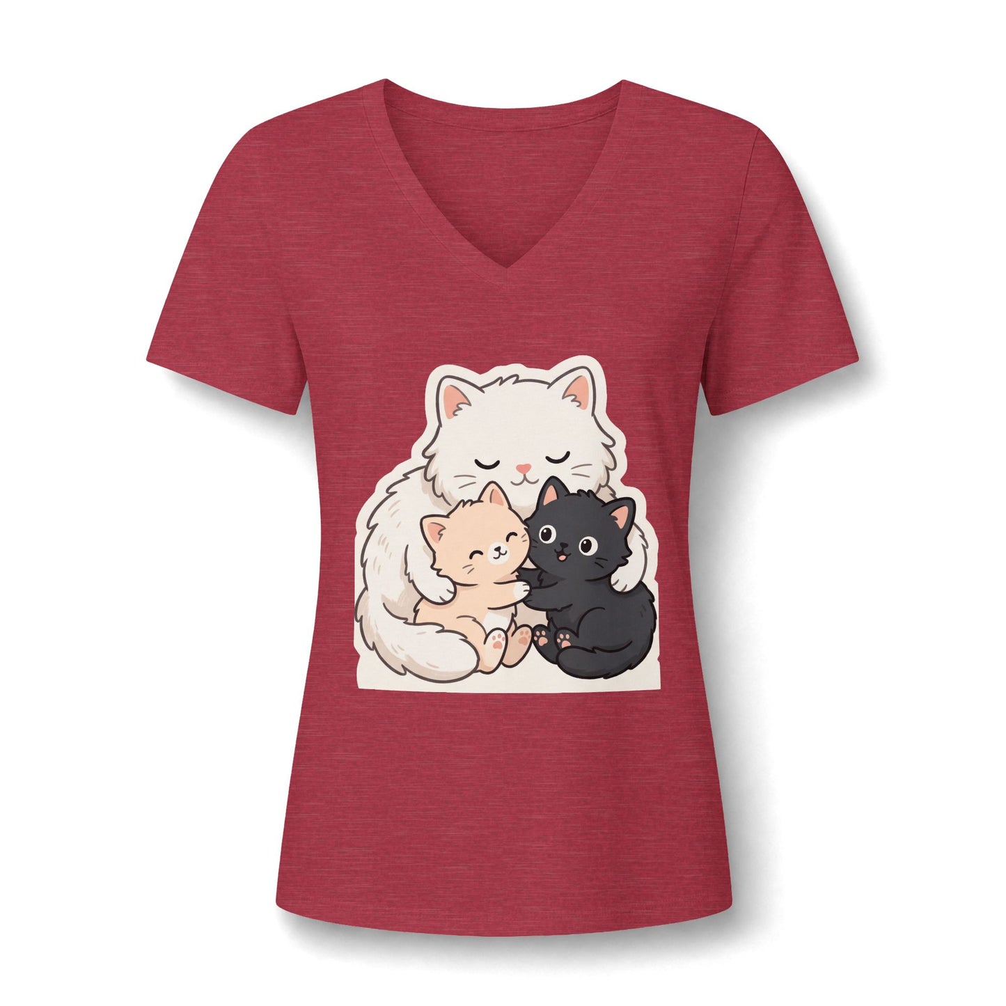 Women's Cat Mama V-Neck Tee — Cute Mom Cat and Kittens Graphic