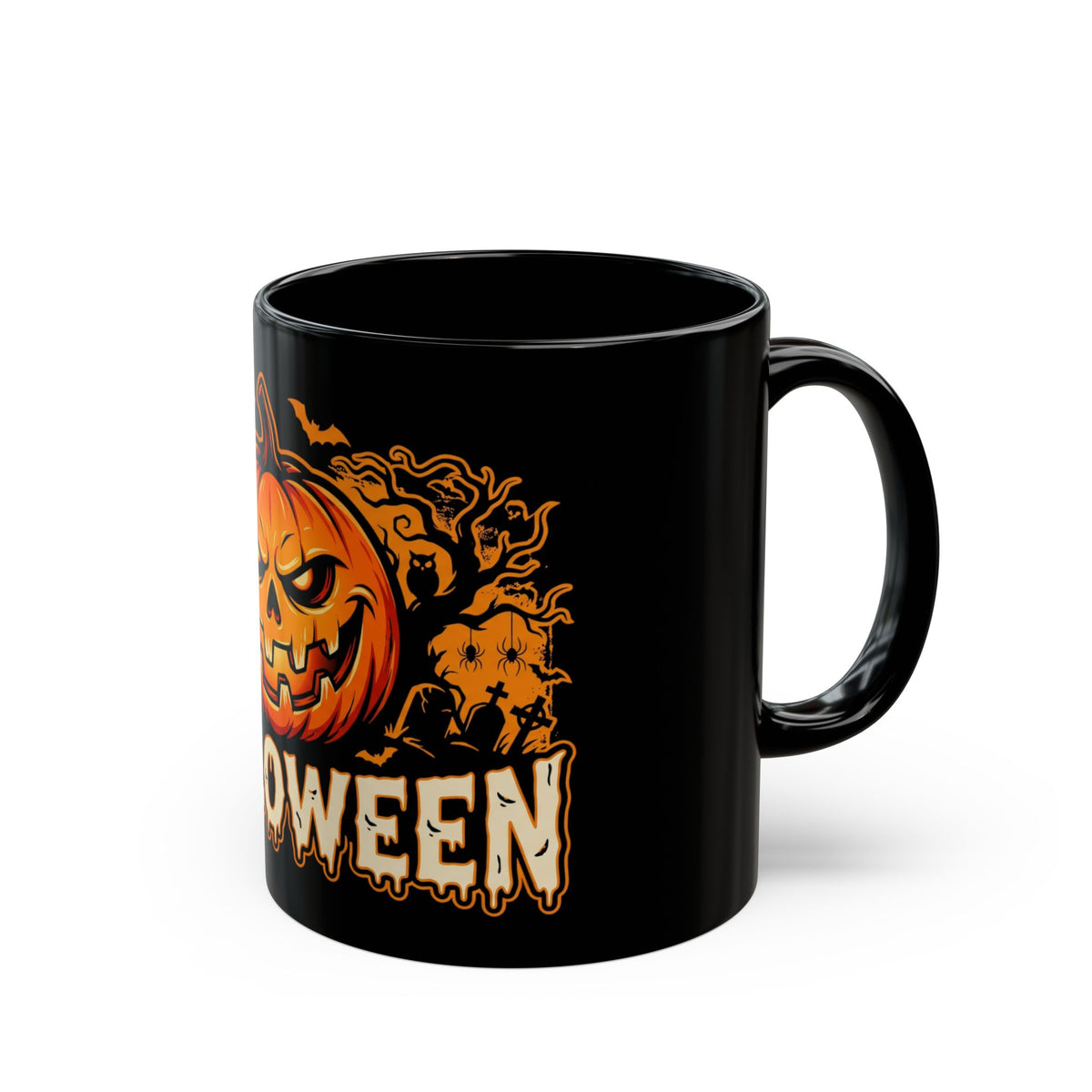 Halloween Pumpkin Black Mug – Spooky Jack-o'-Lantern Coffee Cup (11oz & 15oz)