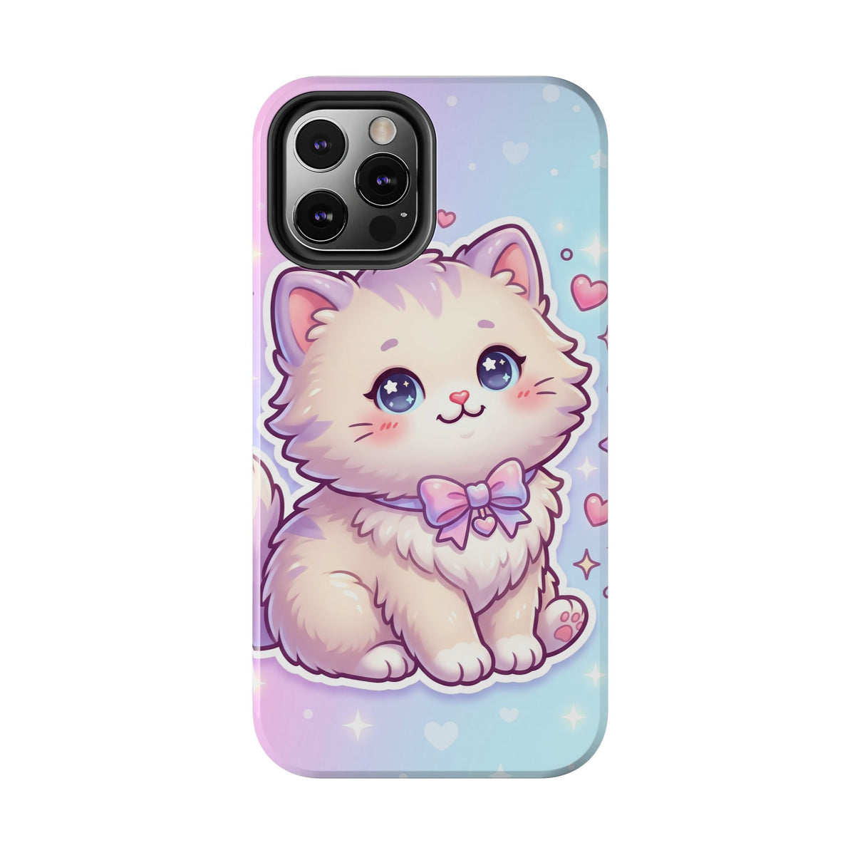Cute Pastel Kawaii Kitten Tough Phone Case — Cute Cat with Bow Protective Cover