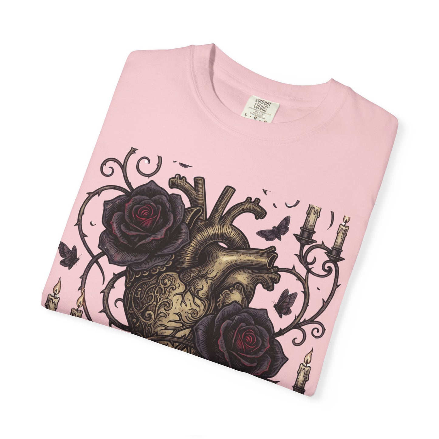 Love Never Dies Heart T-Shirt — Gothic Rose "Forever After Dark" Tee