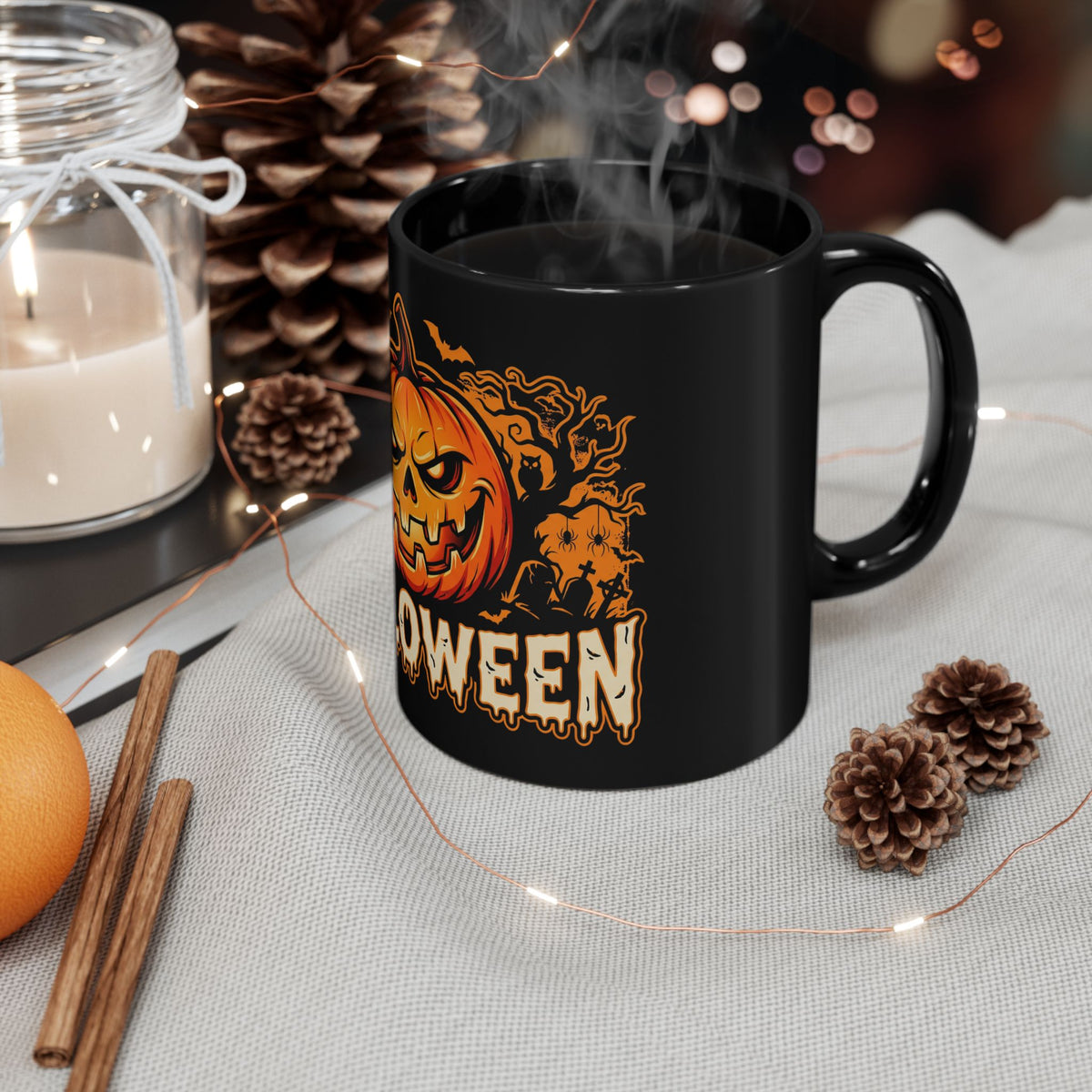 Halloween Pumpkin Black Mug – Spooky Jack-o'-Lantern Coffee Cup (11oz & 15oz)