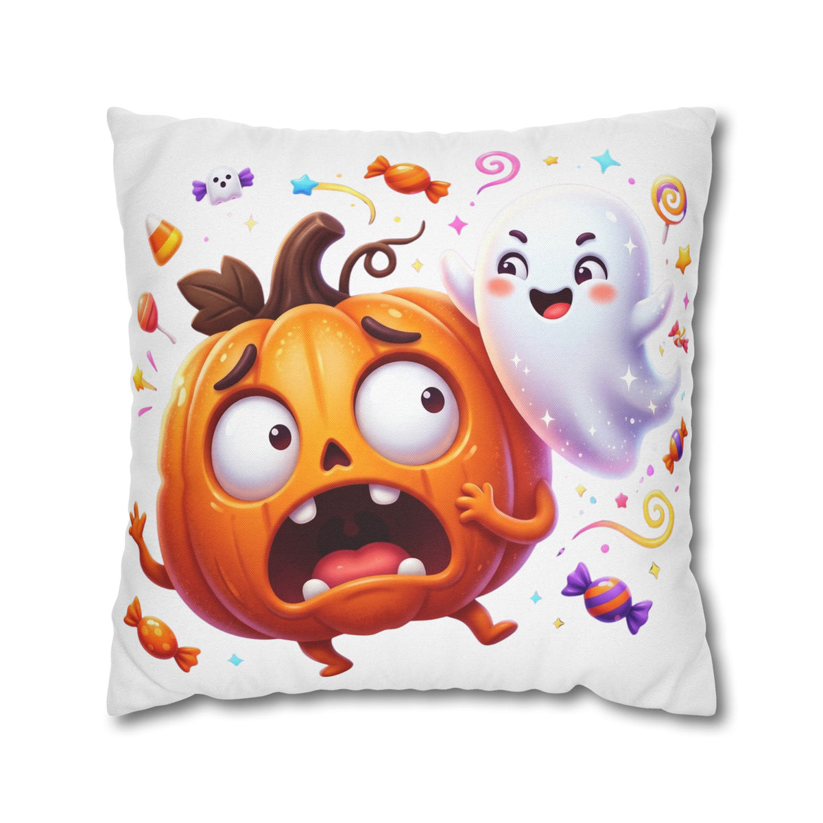 Halloween Pumpkin & Ghost Throw Pillowcase — Cute Spooky Decorative Pillow