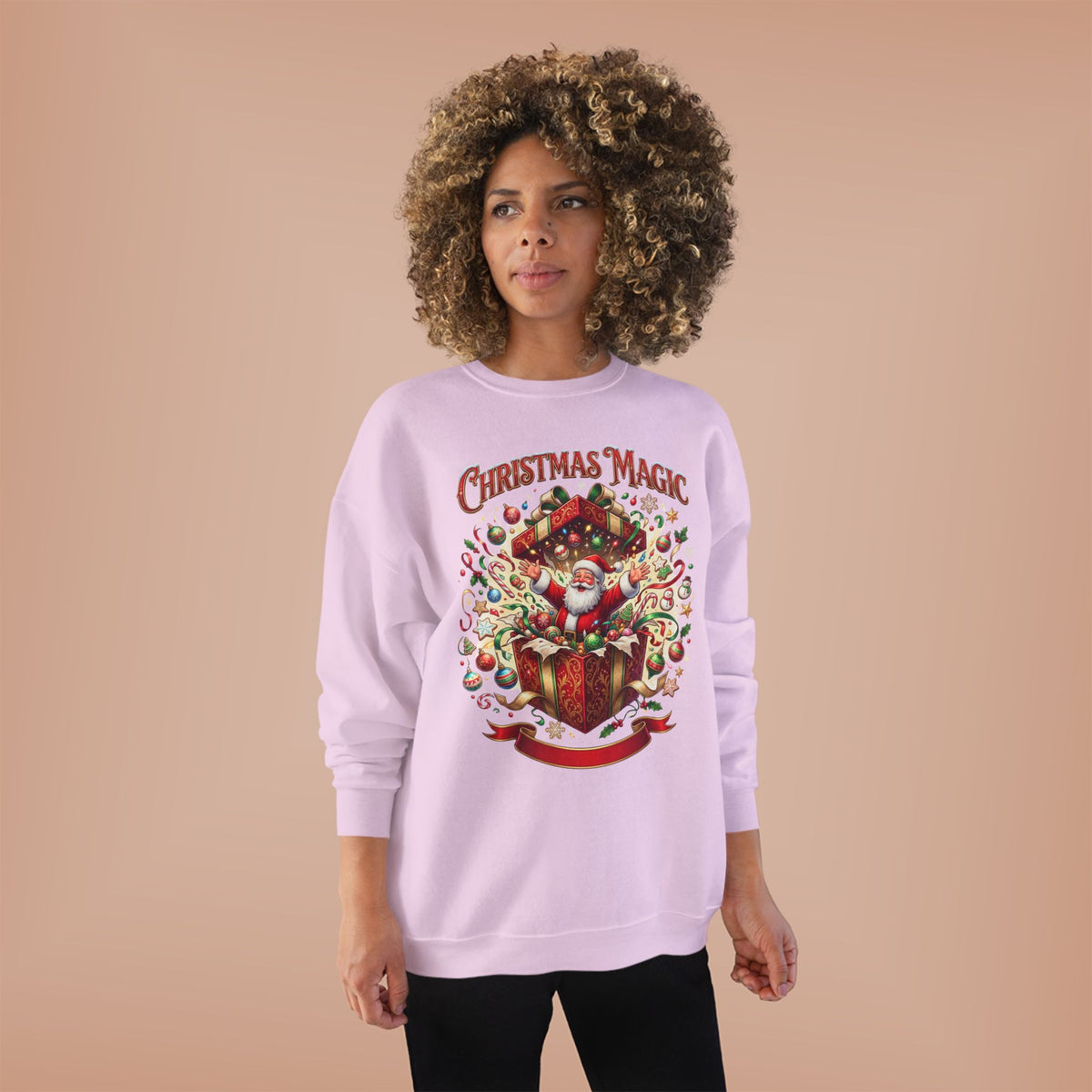 Christmas Magic Crewneck Sweatshirt — Santa Gift Box Holiday Pullover