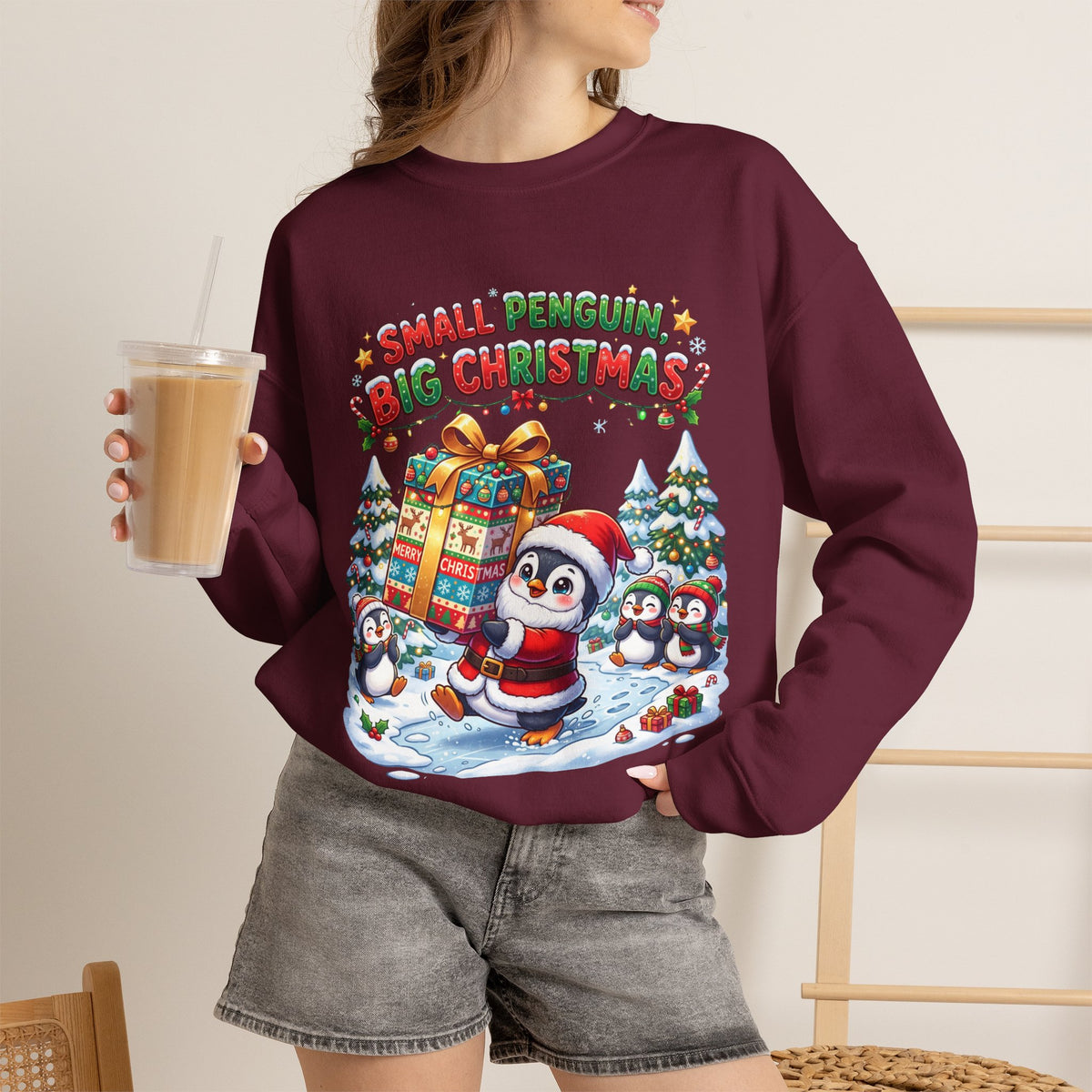 Penguin Christmas Crewneck Sweatshirt — "Small Penguin Big Christmas" Holiday Pullover