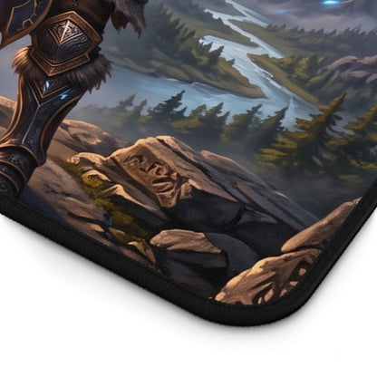 Epic Fantasy Warrior Desk Mat — Scenic Sword & Mountain Gaming Mouse Pad