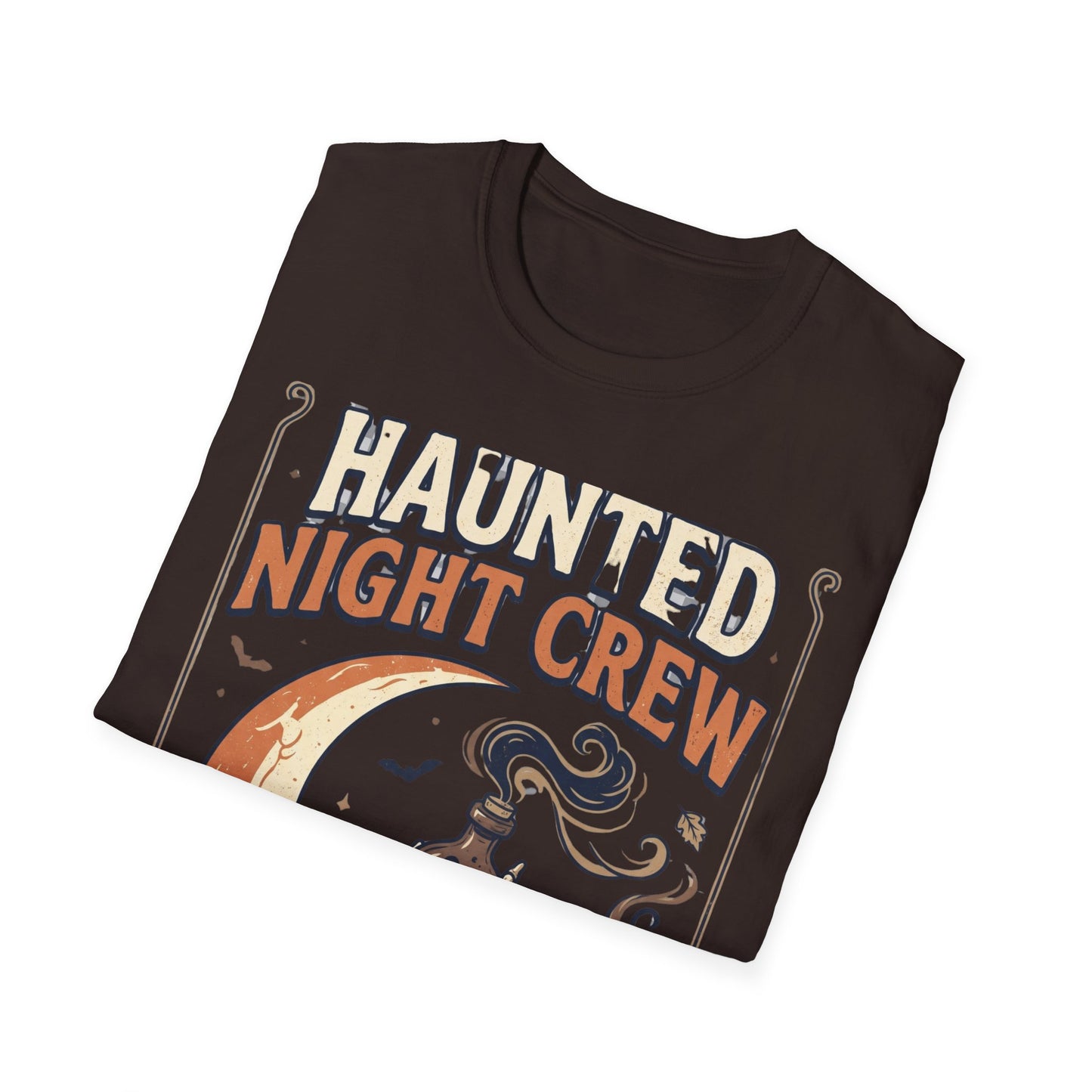 Haunted Night Crew T-Shirt — Retro Halloween Skeleton & Pumpkin Tee