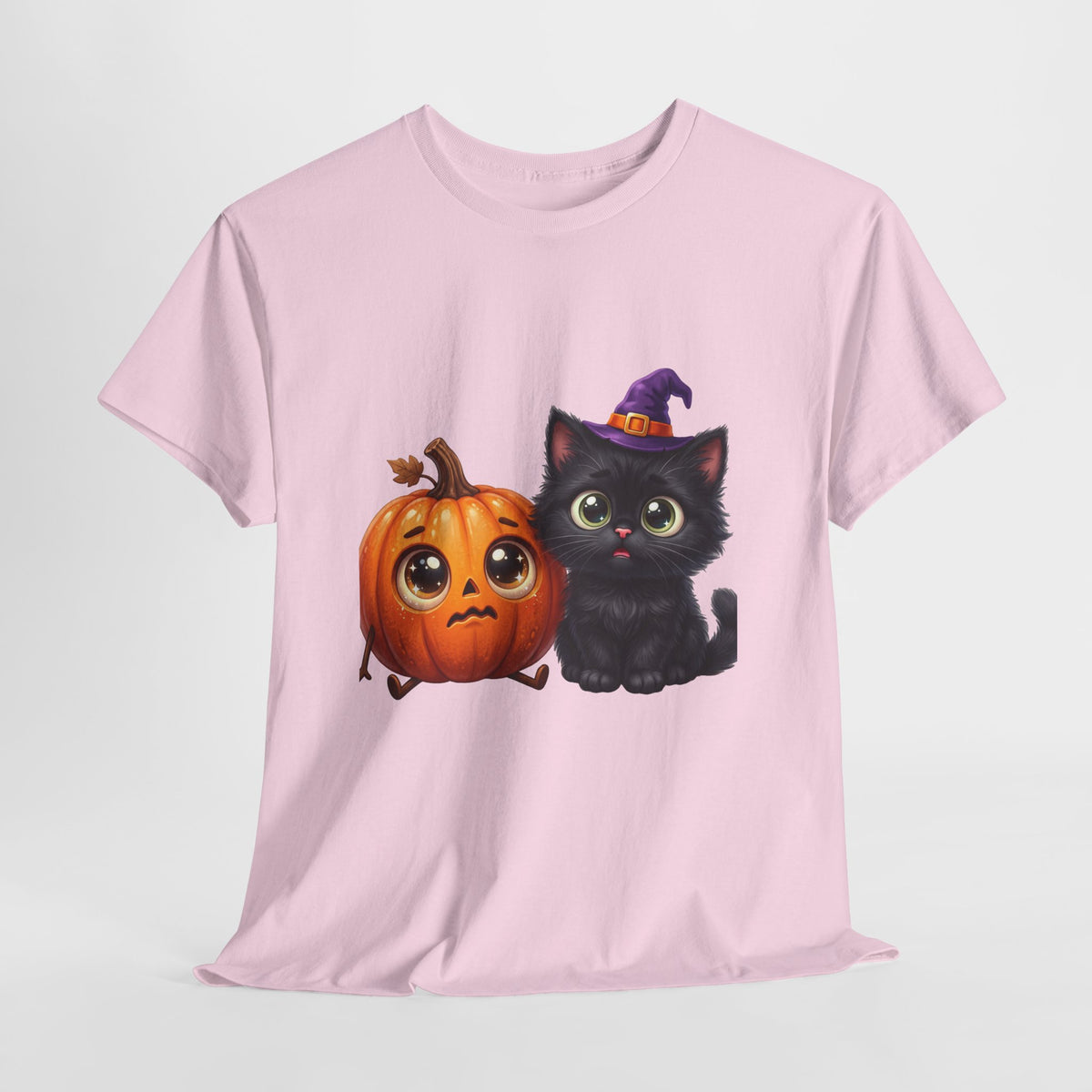 Halloween Black Cat & Pumpkin T‑Shirt — Cute Witch Hat Kitty Fall Tee