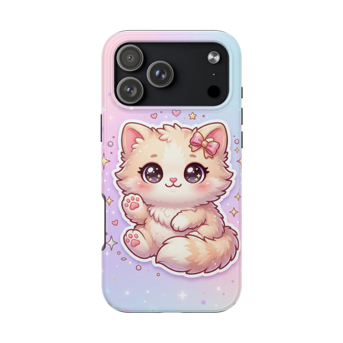 Cute Pastel Kawaii Kitten Tough Phone Case — Cute Cat with Bow Protective Cover