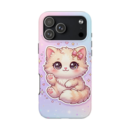 Cute Pastel Kawaii Kitten Tough Phone Case — Cute Cat with Bow Protective Cover