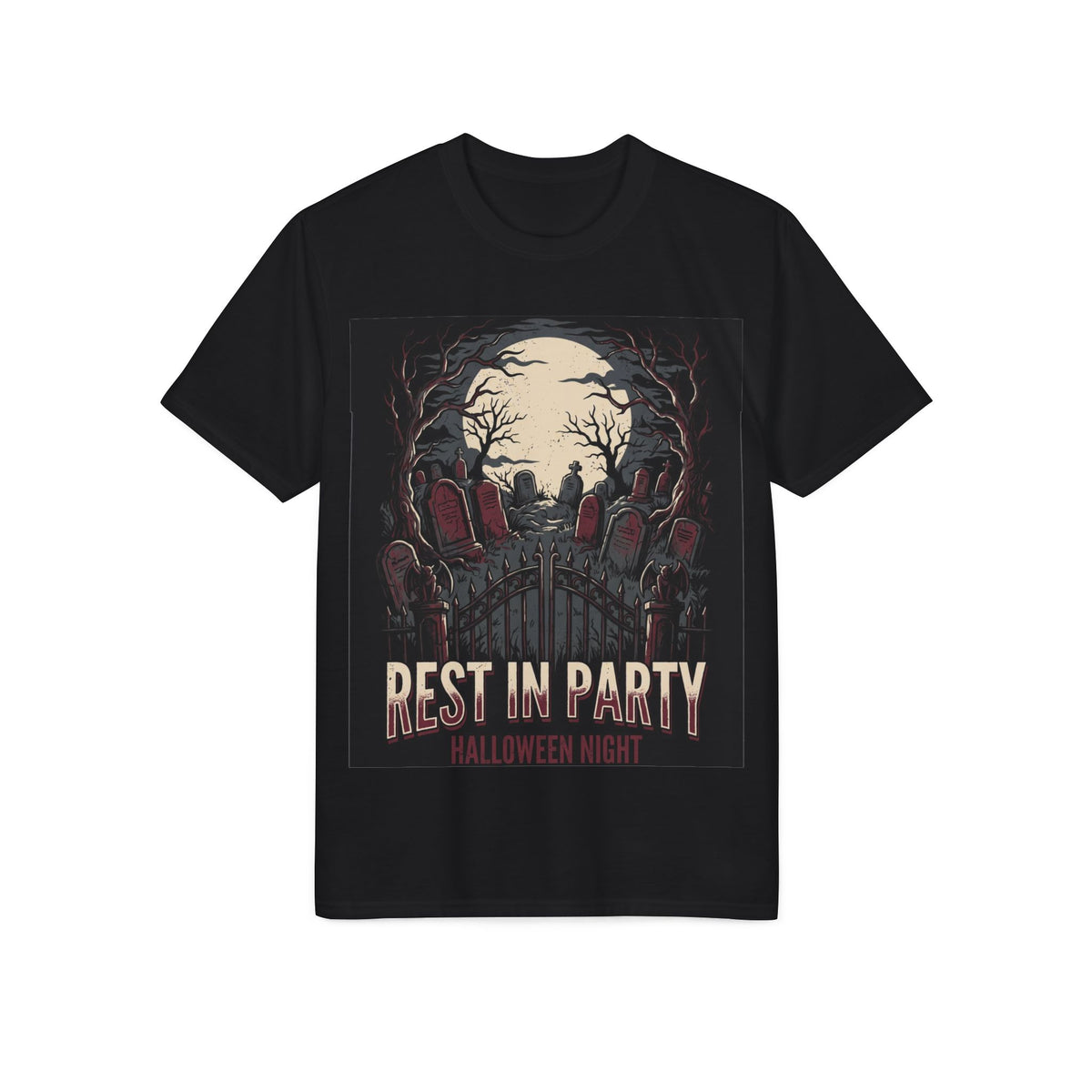 Rest in Party Halloween T-Shirt — Graveyard Skeletons Moonlight Tee