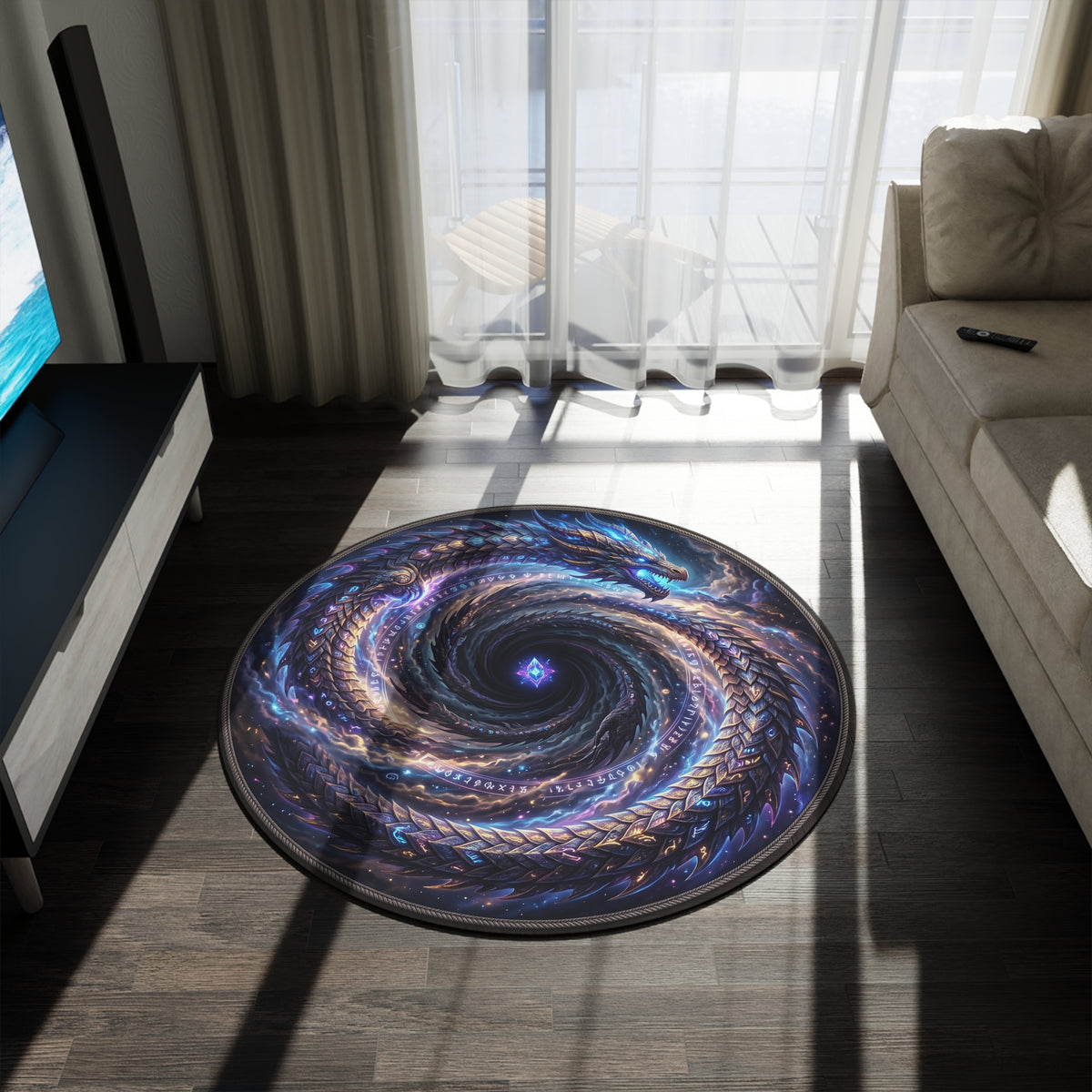 Mystic Spiral Dragon Round Rug