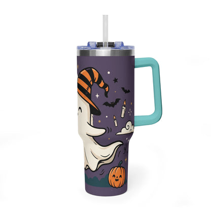 40oz Halloween Ghost Thermal Tumbler with Pumpkin and Black Cat