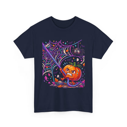 Pumpkin Spider Web Halloween T‑Shirt — Cute Spooky Pumpkin Cartoon Tee