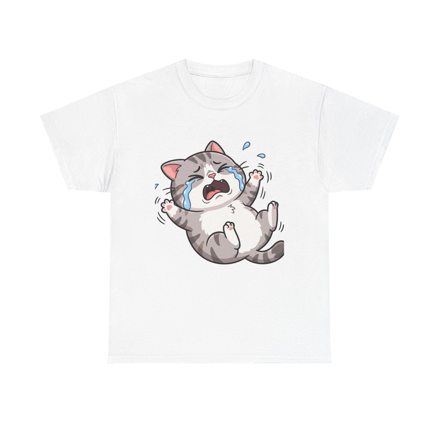 Crying Cartoon Cat T-Shirt — Cute Kawaii Kitten Graphic Tee