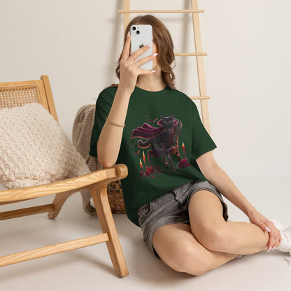 Vampire Cat Tee — Gothic Black Cat with Cape & Candles T-Shirt