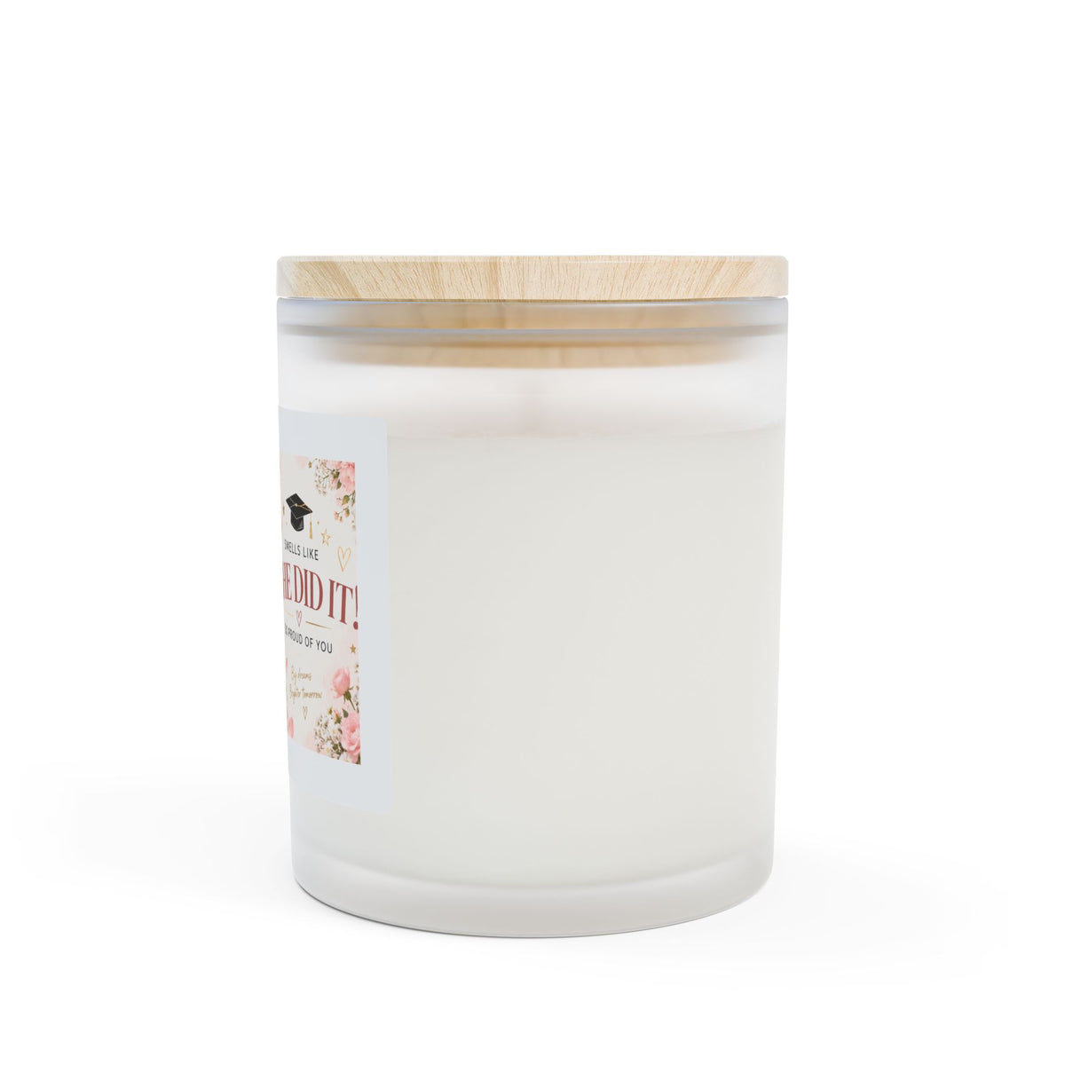 Graduation 'She Did It!' Frosted Glass Candle — 11oz Celebration Scented Candle