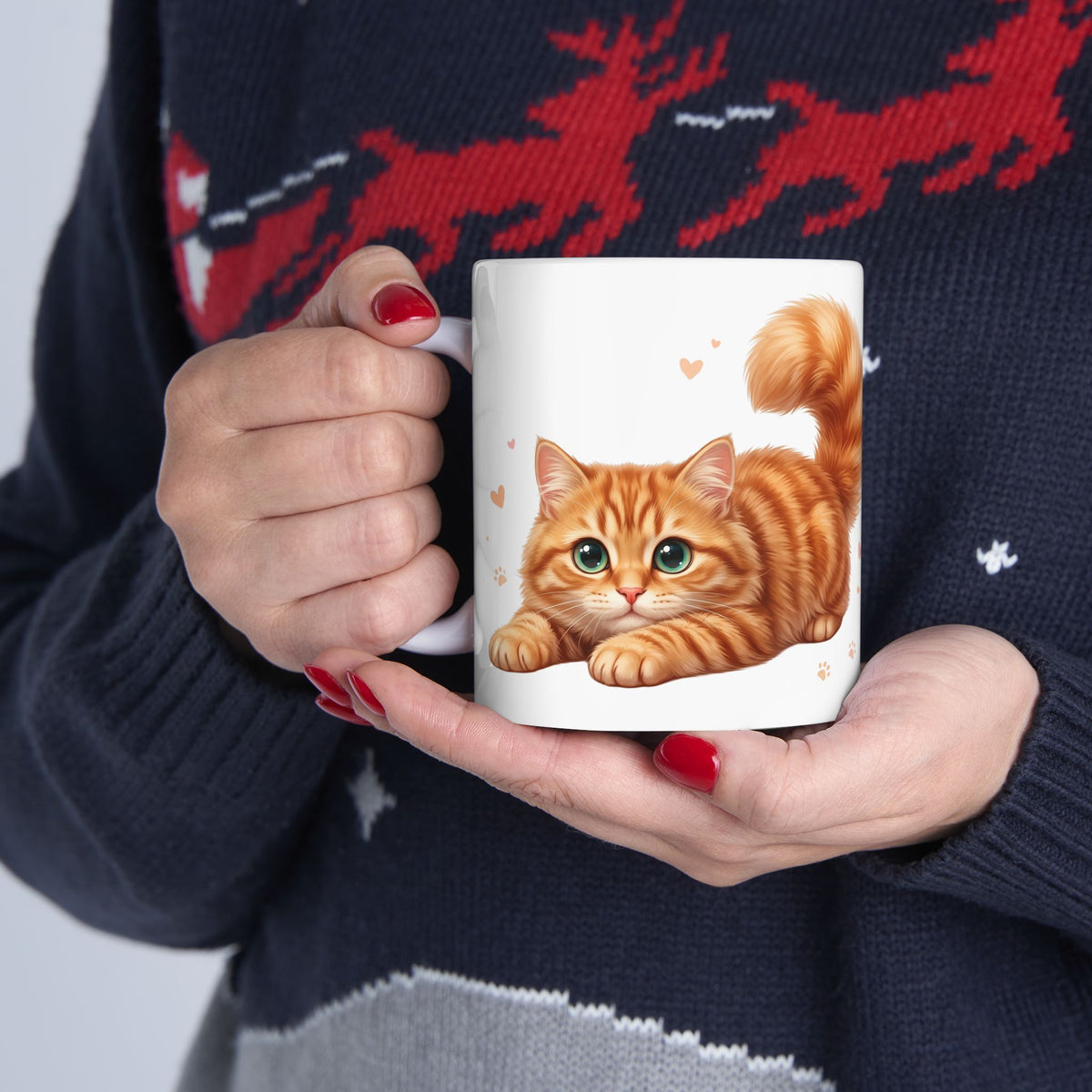 Cute Ginger Cat Ceramic Mug (11oz & 15oz) – Paw Print Love Coffee Cup