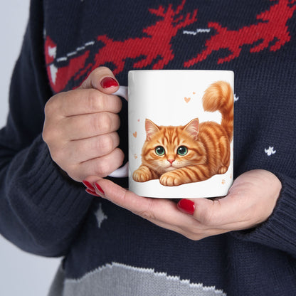 Cute Ginger Cat Ceramic Mug (11oz & 15oz) – Paw Print Love Coffee Cup