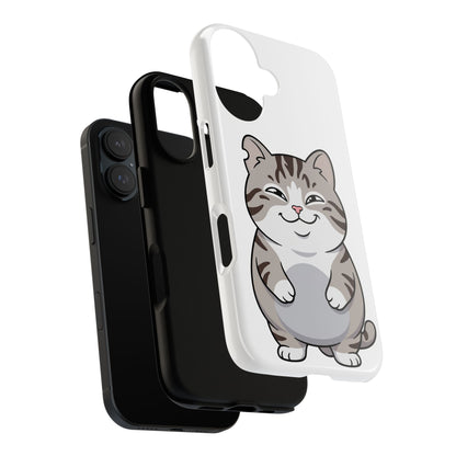 Cute Chubby Cat Phone Case — Protective Tough Case with Smiling Tabby Design