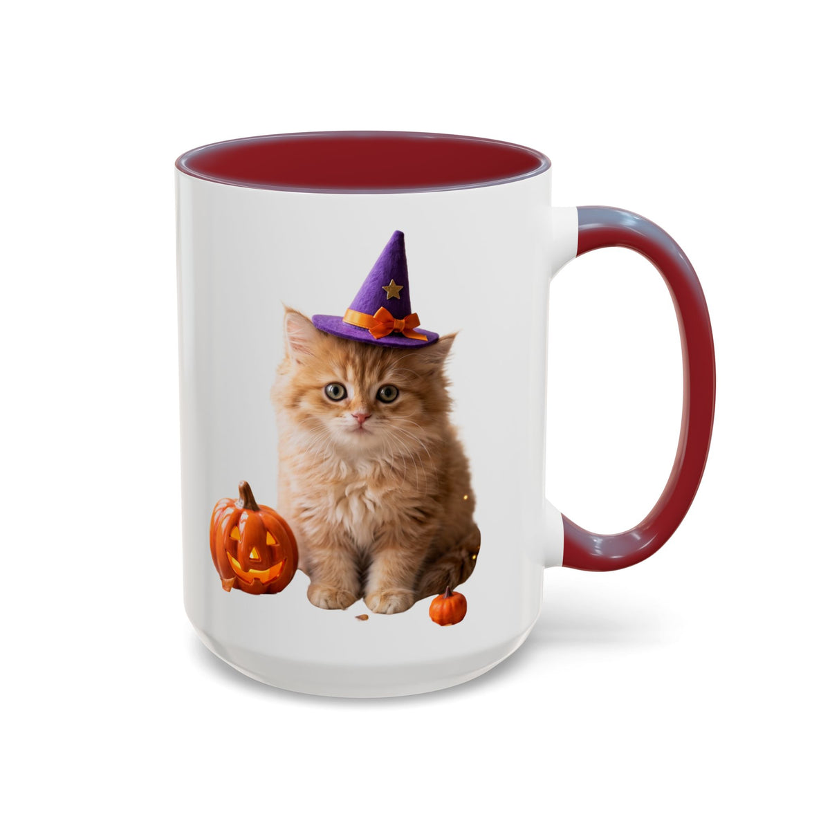 Halloween Cat Coffee Mug with Witch Hat and Pumpkin
