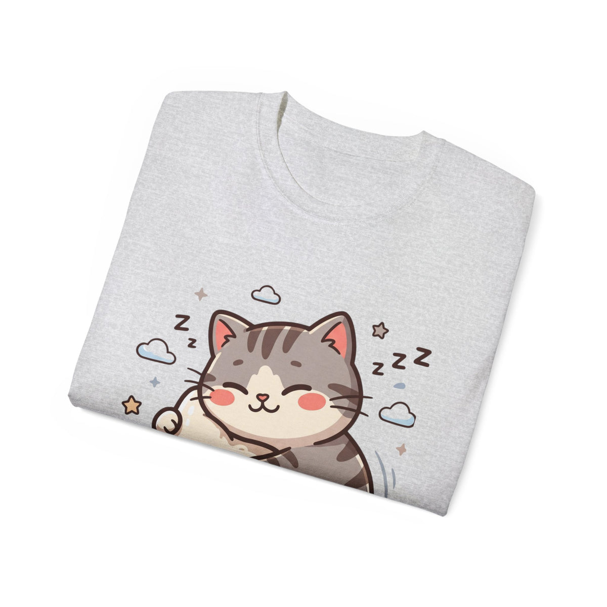 Cute Sleeping Cat Tee – Kawaii Cat Hugging Star Graphic Shirt