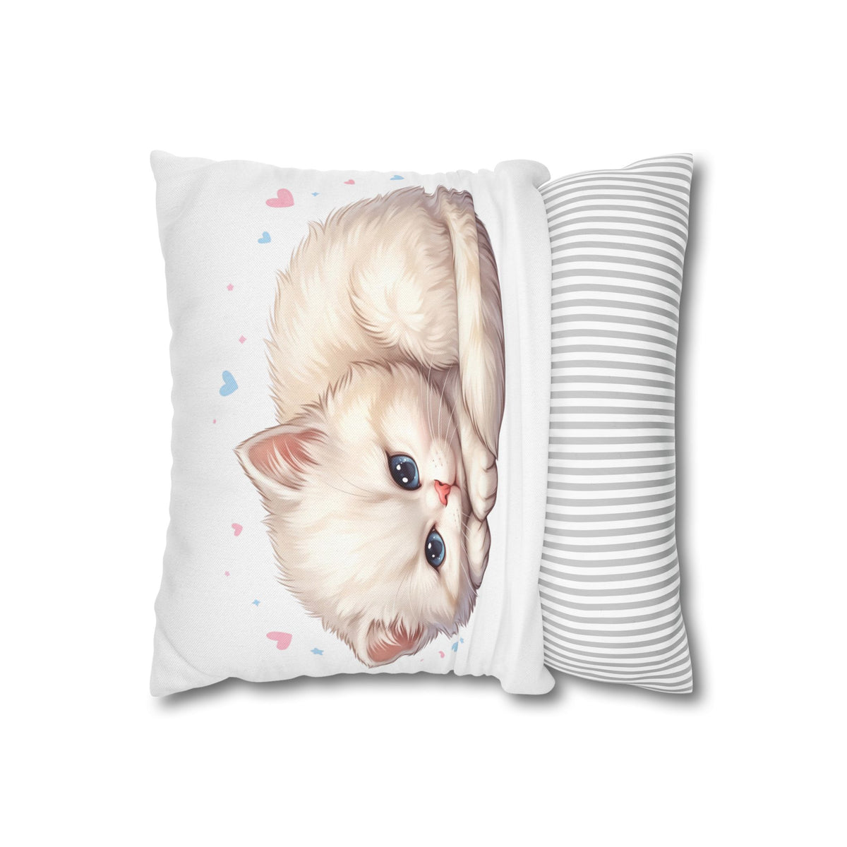 Cute Sleeping Kitten Decorative Pillowcase — Soft White Cat Accent Cushion Cover