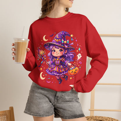 Cute Halloween Witch Sweatshirt — Kawaii Pumpkin Magic Crewneck