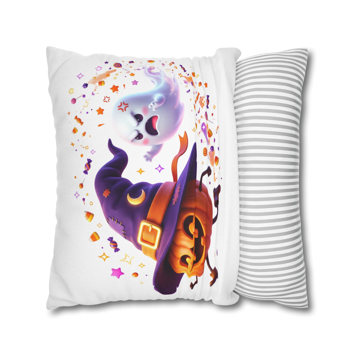 Halloween Pumpkin & Ghost Pillowcase — Cute Spooky Decorative Throw Pillow