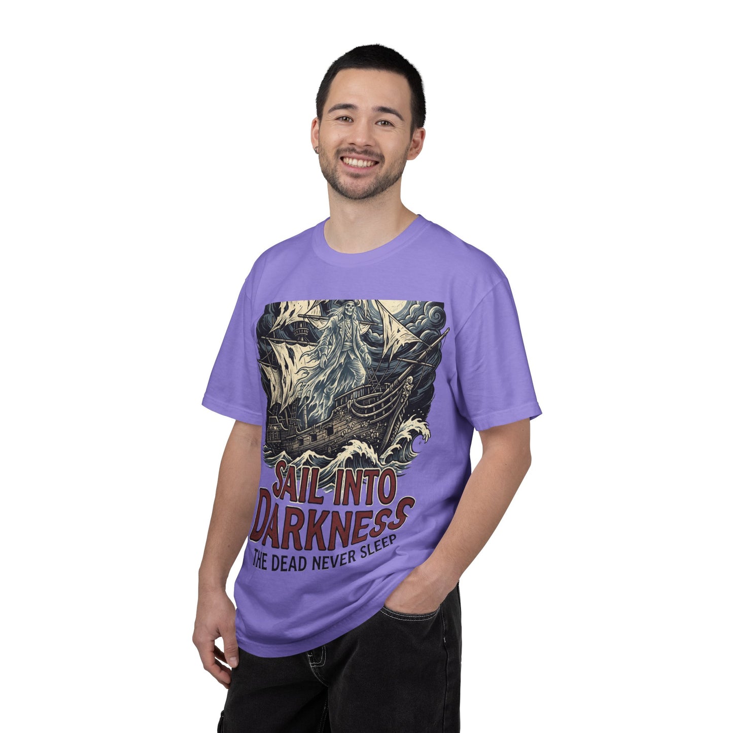 Sail Into Darkness Graphic T-Shirt — Gothic Pirate Skull Crew Tee
