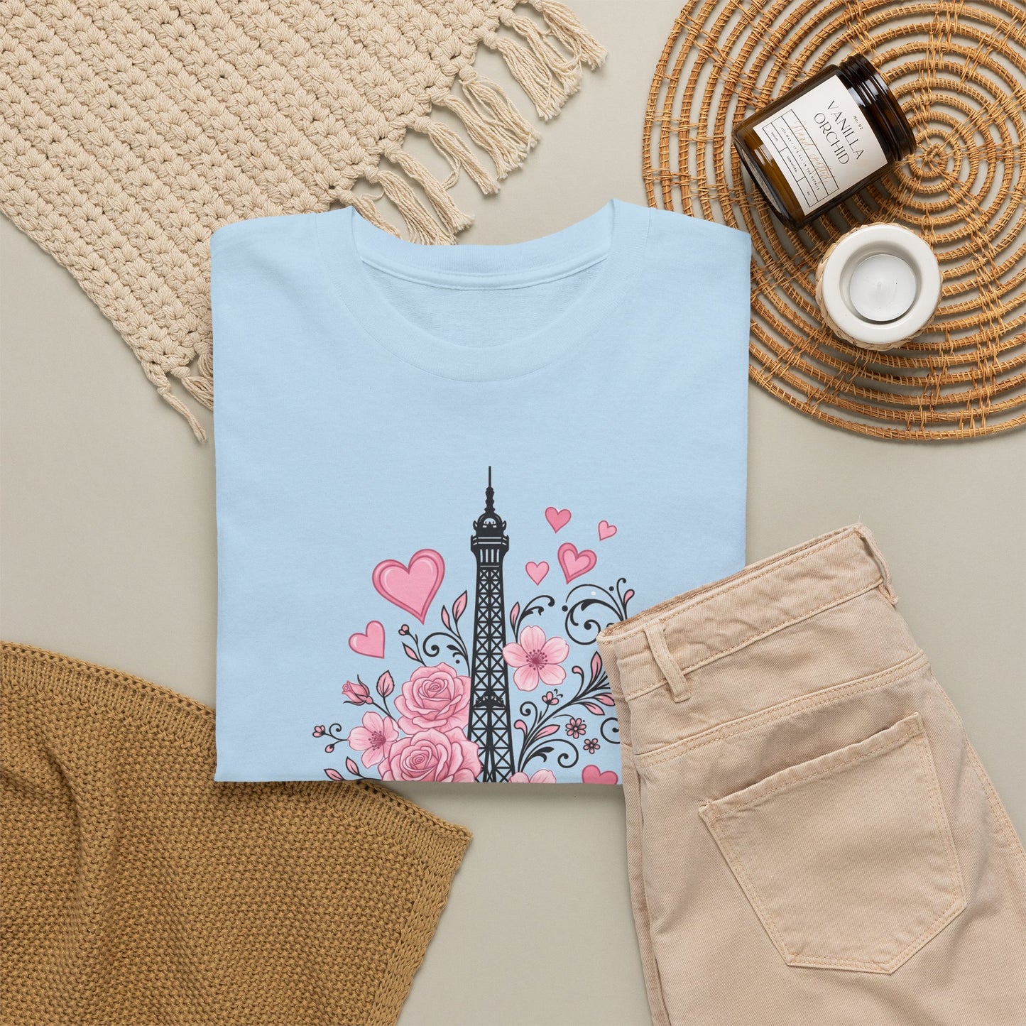 Paris Eiffel Tower Floral T-Shirt – Pink Roses & Hearts Tee