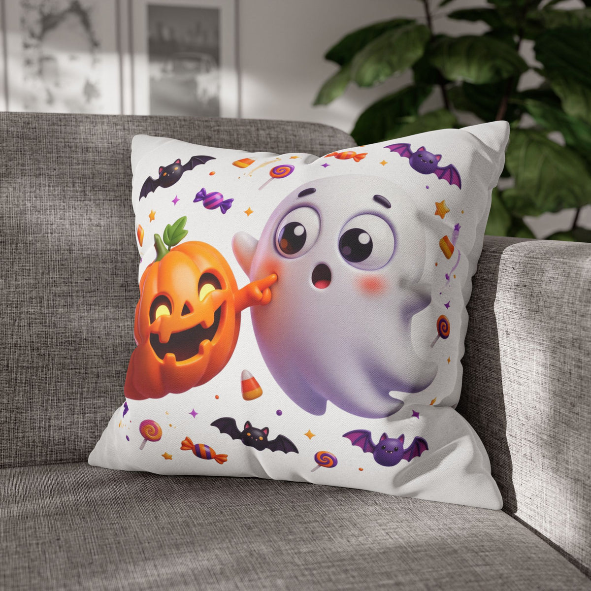 Halloween Ghost & Pumpkin Throw Pillowcase - Cute Spooky Decor