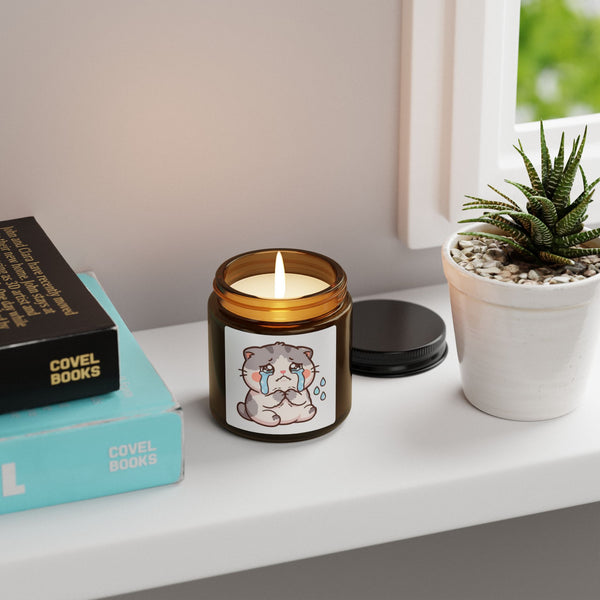 Crying Kawaii Cat Soy Candle — Amber Jar Scented Candle