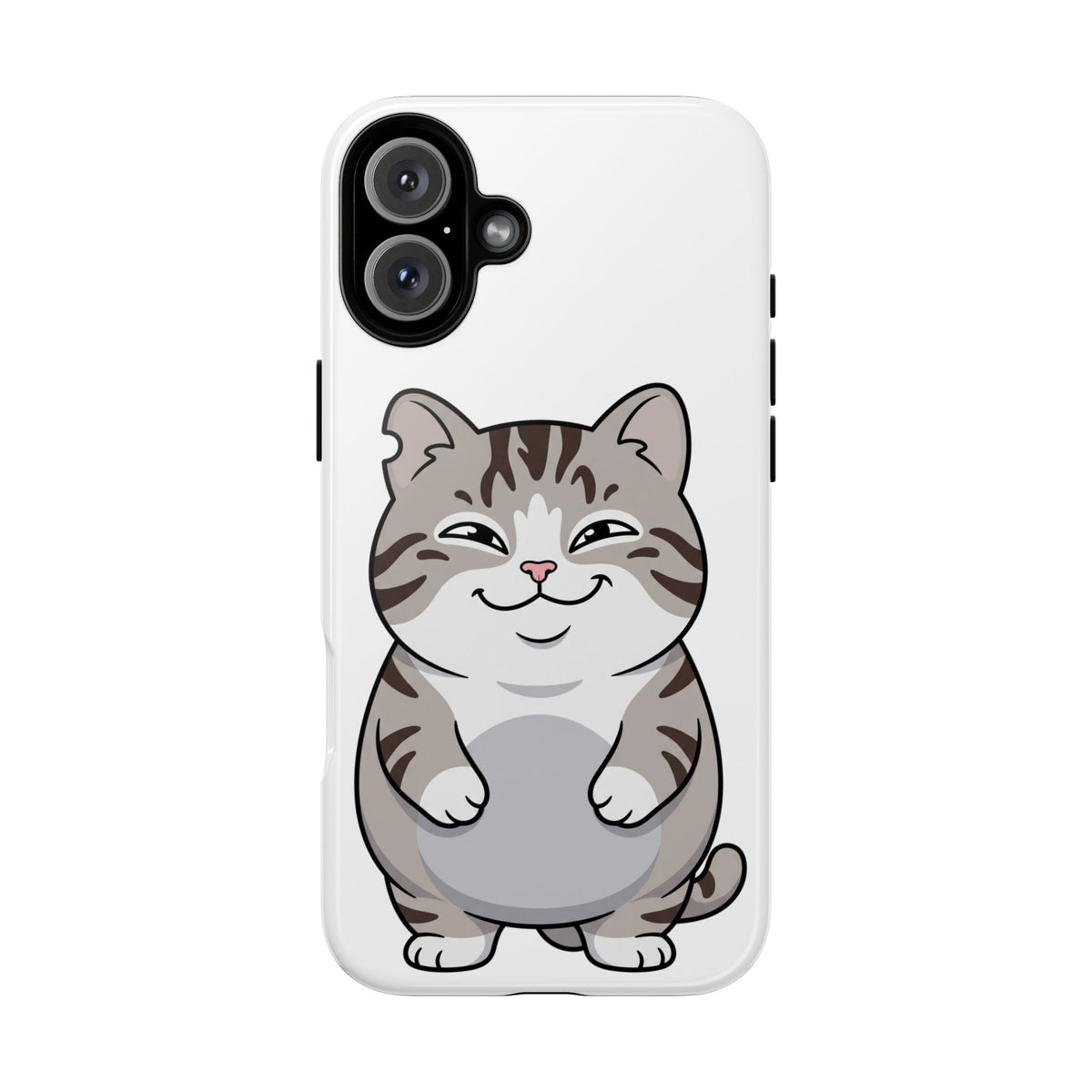 Cute Chubby Cat Phone Case — Protective Tough Case with Smiling Tabby Design