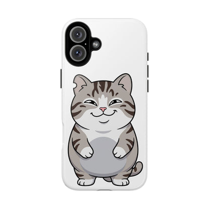 Cute Chubby Cat Phone Case — Protective Tough Case with Smiling Tabby Design