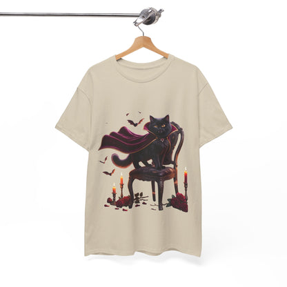 Vampire Cat Tee — Gothic Black Cat with Cape & Candles T-Shirt