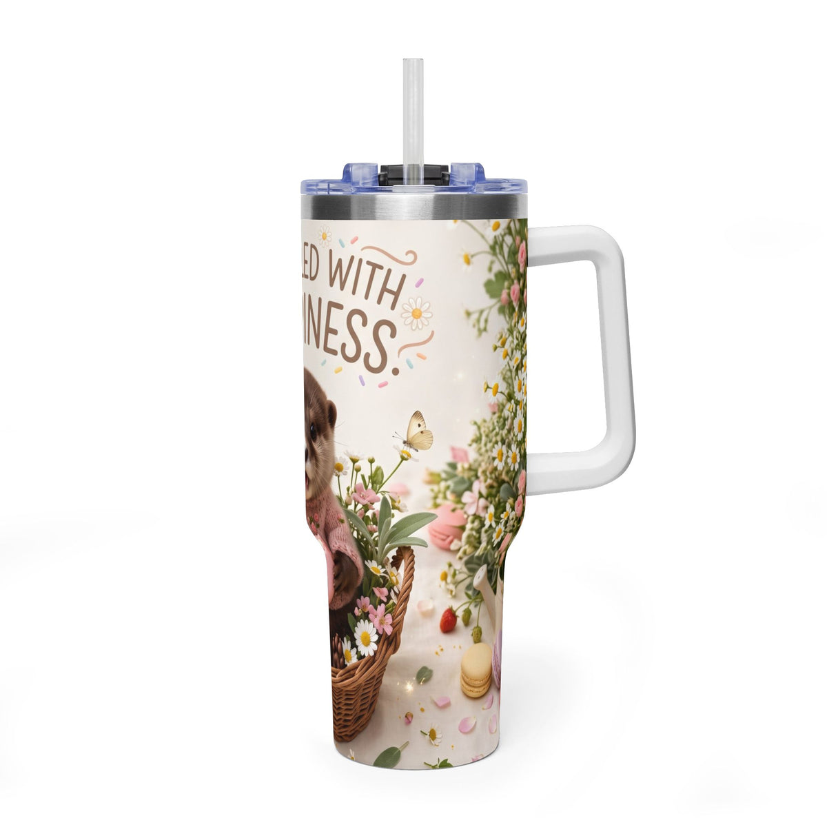 40oz Tumbler – “Sprinkled with Happiness” Puppy Floral Drink Cup
