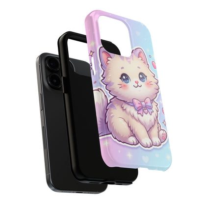 Cute Pastel Kawaii Kitten Tough Phone Case — Cute Cat with Bow Protective Cover